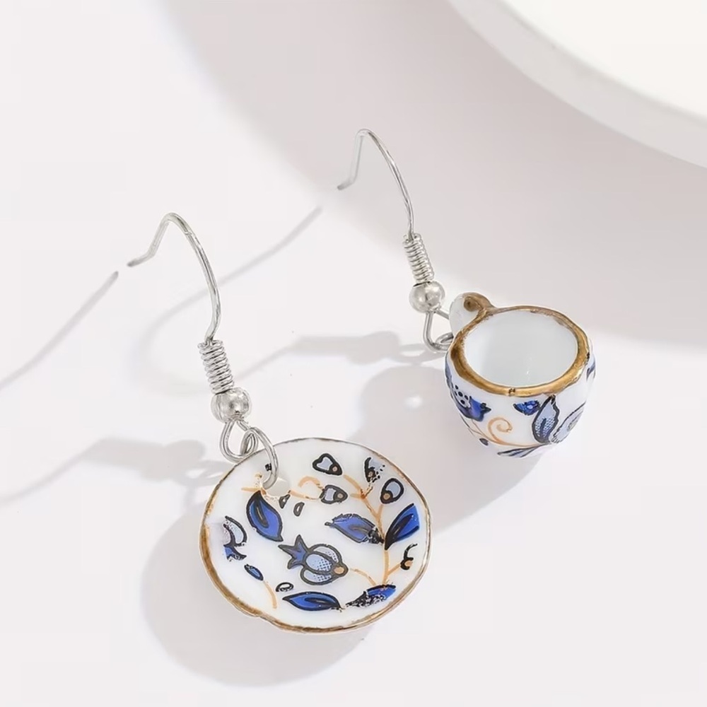 NEW ! Charming Blue and Gold Teacup Earrings 💙